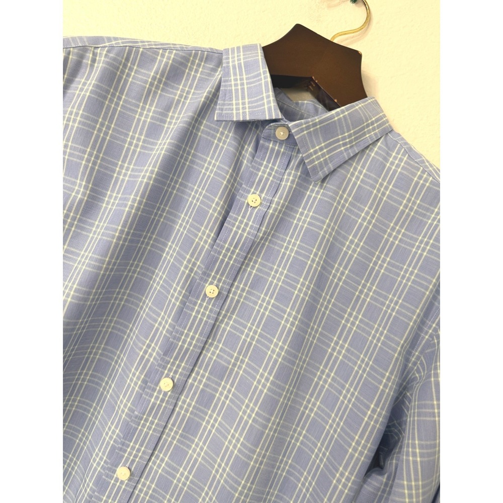 UNTUCKit Mens XL Slim Fit Wrinkle Free Blue White Plaid Long Sleeve Button Down